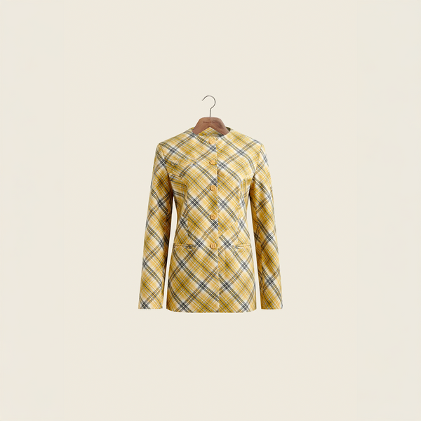 house of sunny CHECK COLLARLESS BLAZER