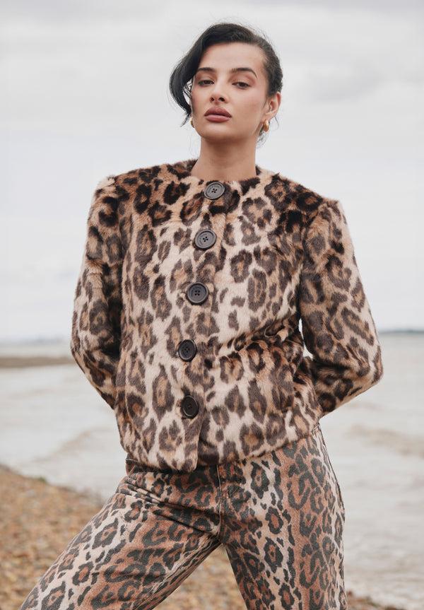 House Of Sunny COLLARLESS LEOPARD JACKET