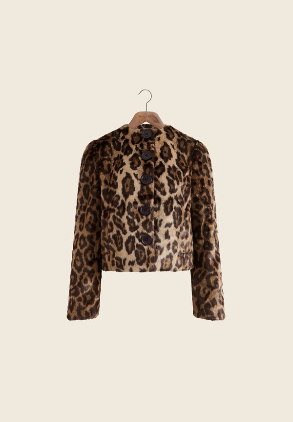 house of sunny COLLARLESS LEOPARD JACKET
