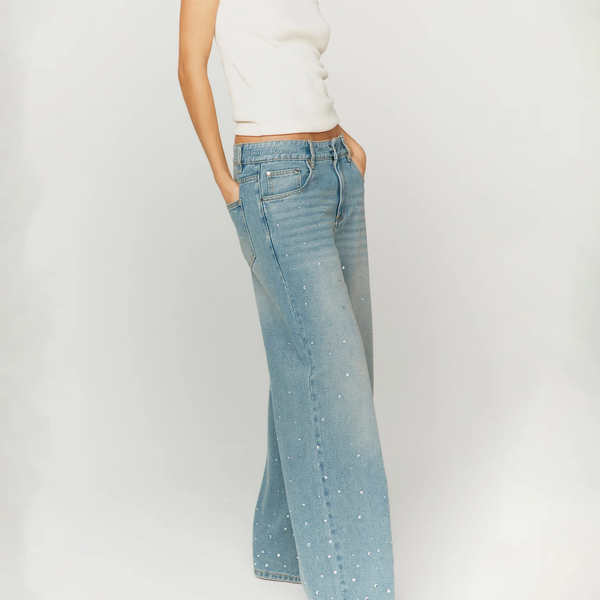 House Of Sunny CRYSTALLISED WIDE LEG DENIM
