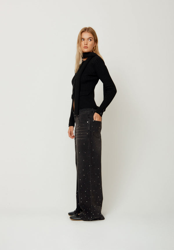 House Of Sunny CRYSTALLISED WIDE LEG DENIM