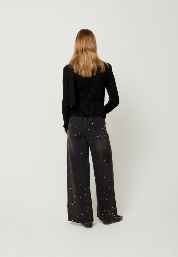 House Of Sunny CRYSTALLISED WIDE LEG DENIM