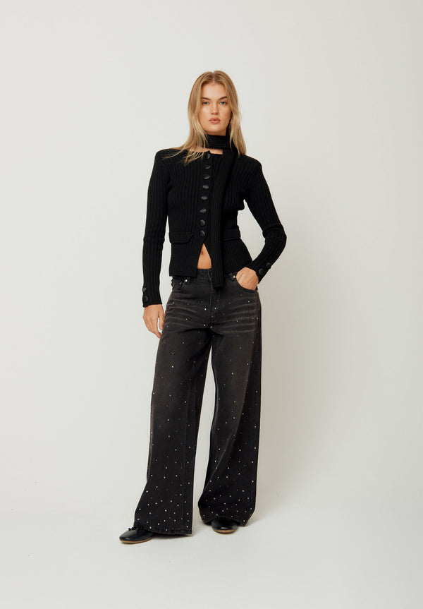 house of sunny CRYSTALLISED WIDE LEG DENIM