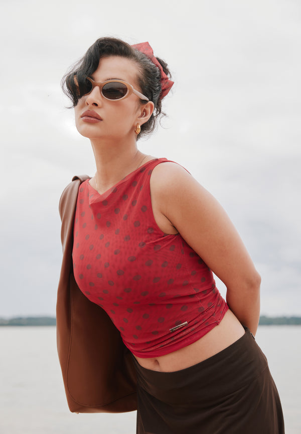 House Of Sunny DOUBLE LAYER POLKA DOT MESH VEST