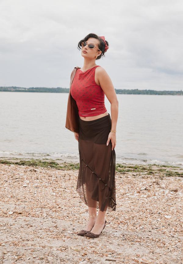 House Of Sunny THE ROSEWOOD MESH SKIRT