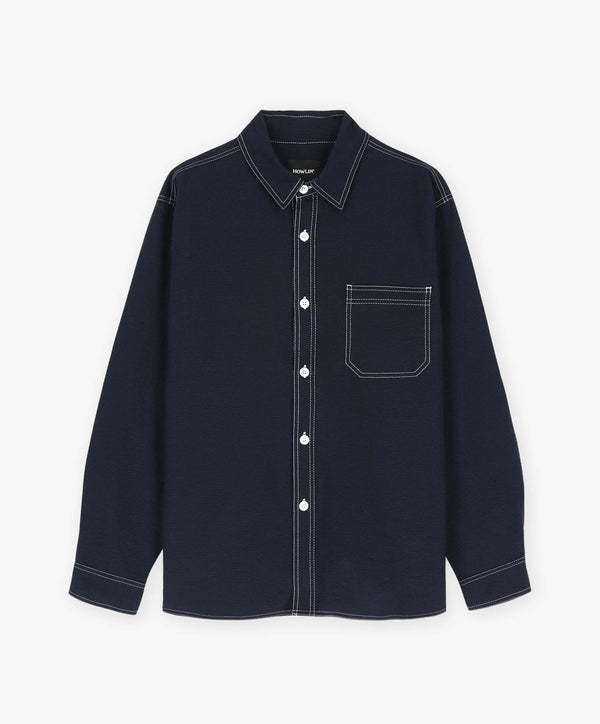 howlin Everyday Shirt - Navy Seersucker