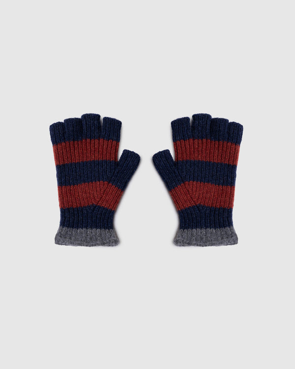 howlin Striped No Fingers Ribbed Gloves - Navy