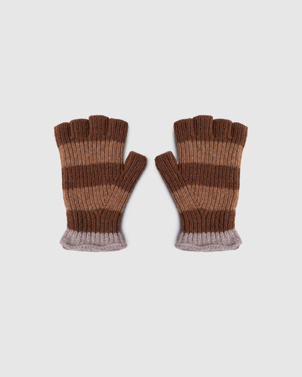 howlin Striped No Fingers Ribbed Gloves - Wood