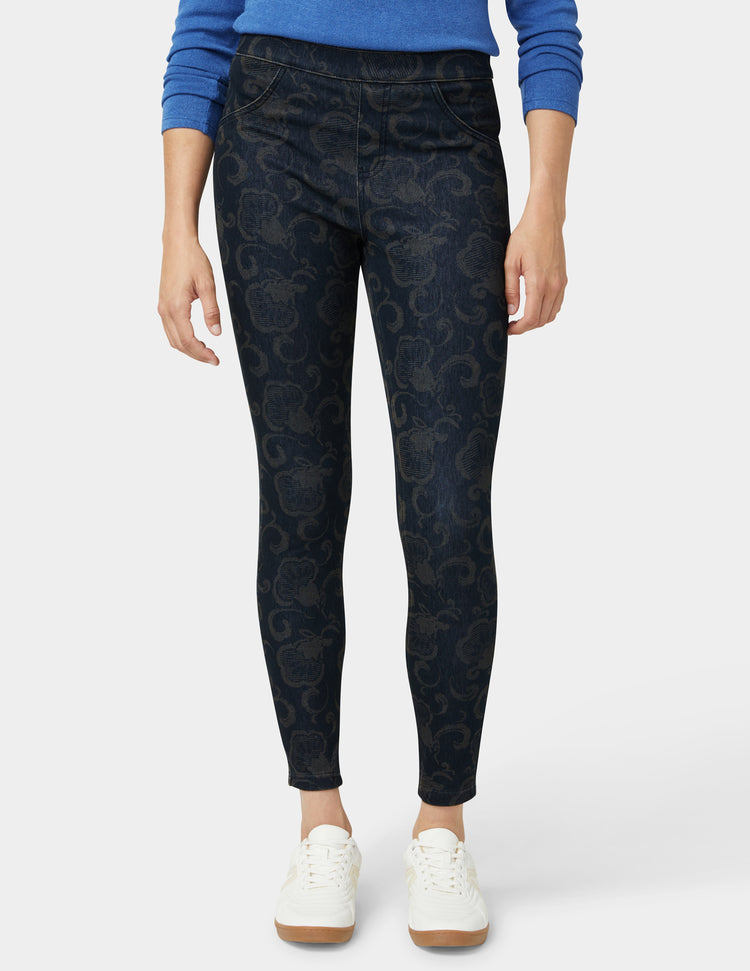 Hue Etched Floral Denim Legging