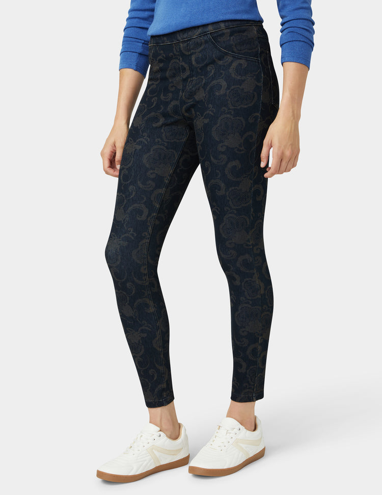 Hue Etched Floral Denim Legging