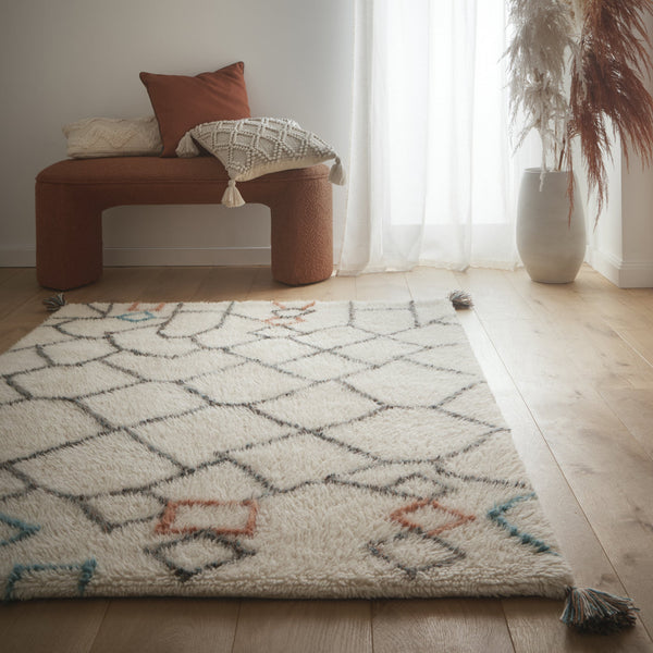 hug Rug Berber Knotted Chain Rug Ivory/Multi