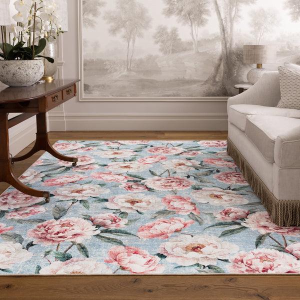 Hug Rug Blooming Peonies Blue Eco-Washable Rug