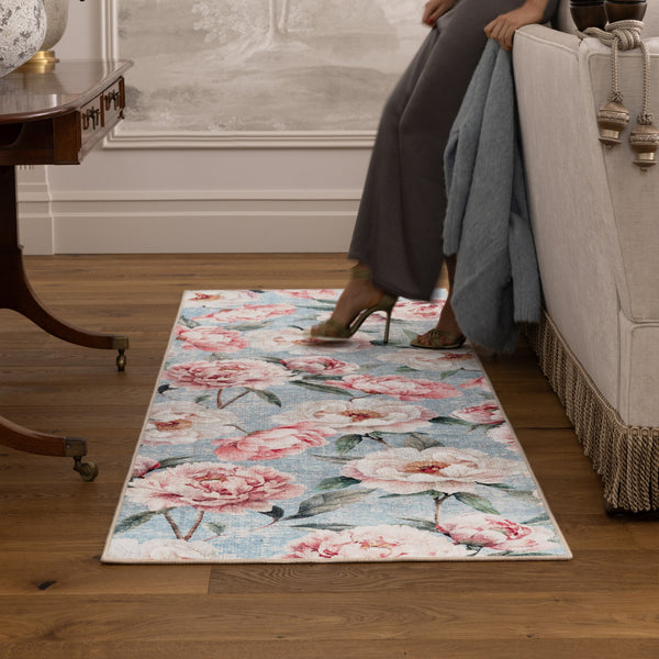 Hug Rug Blooming Peonies Blue Eco-Washable Rug