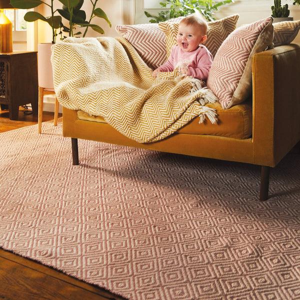 Hug Rug Diamond Washable Rug Coral Pink