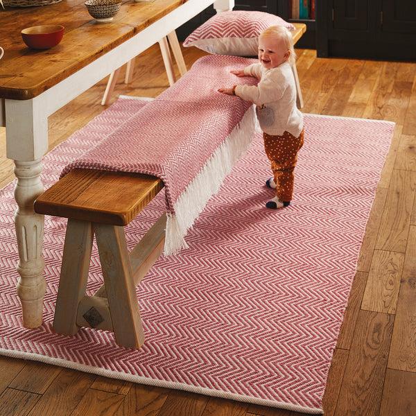 Hug Rug Herringbone Washable Rug Coral Pink