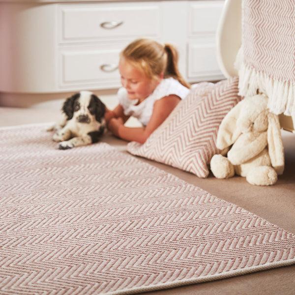 Hug Rug Herringbone Washable Rug Rose