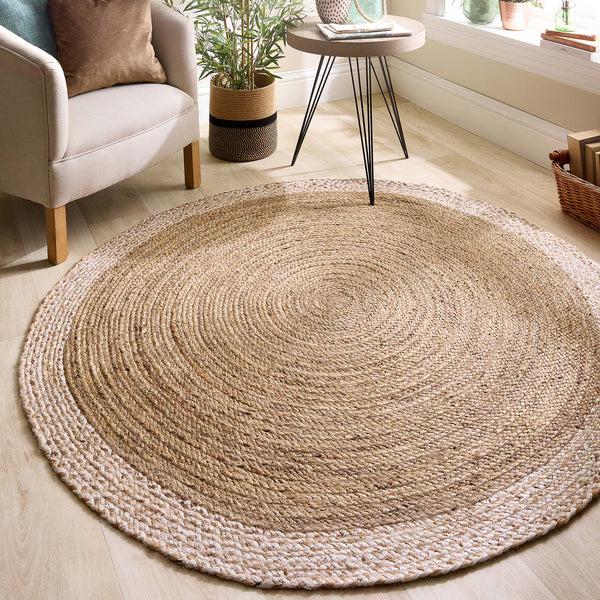 Hug Rug Jute Border Rug Natural White