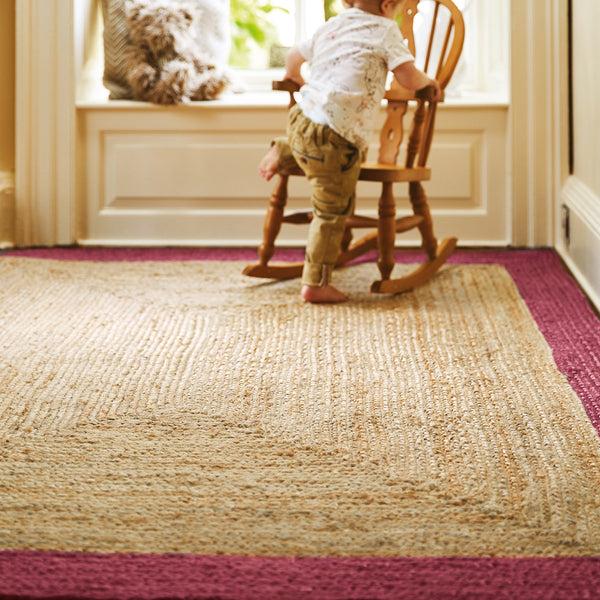 Hug Rug Jute Border Rug Raspberry