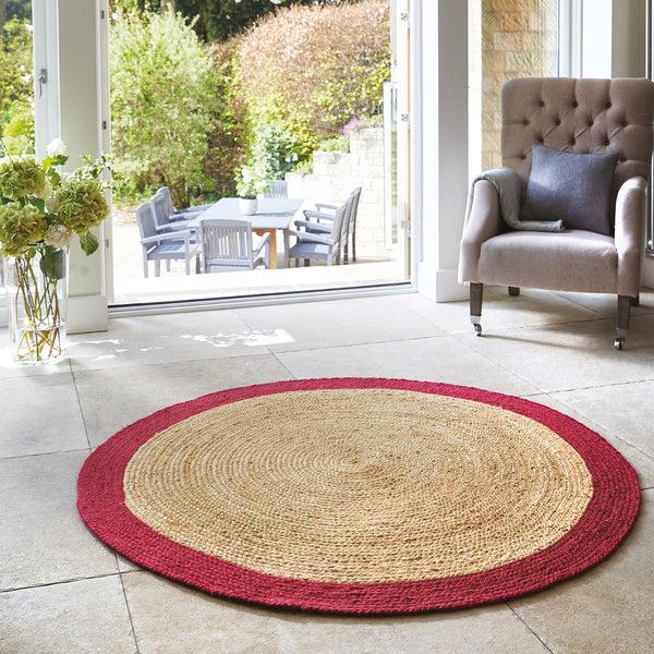 Hug Rug Jute Border Rug Raspberry