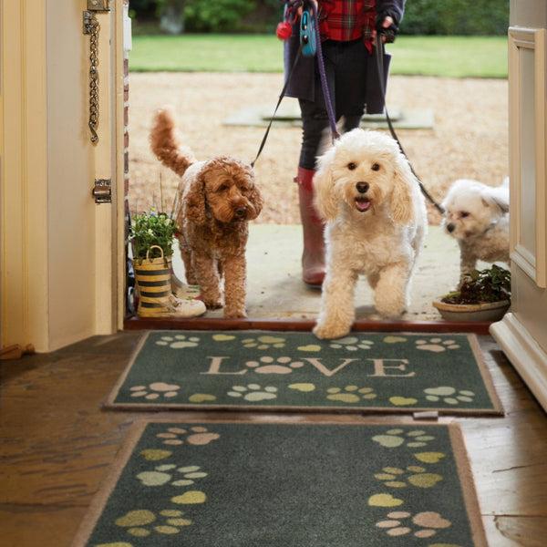 Hug Rug Love Paws Green Washable Doormat