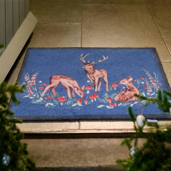 Hug Rug Meadow Deer Blue Washable Doormat
