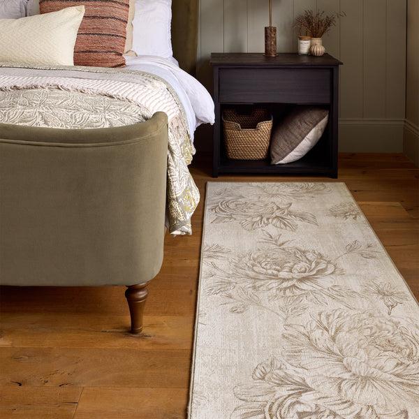 Hug Rug Muted Floral Beige Eco-Washable Rug