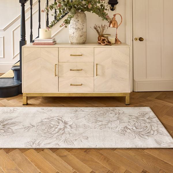 Hug Rug Muted Floral Beige Eco-Washable Rug