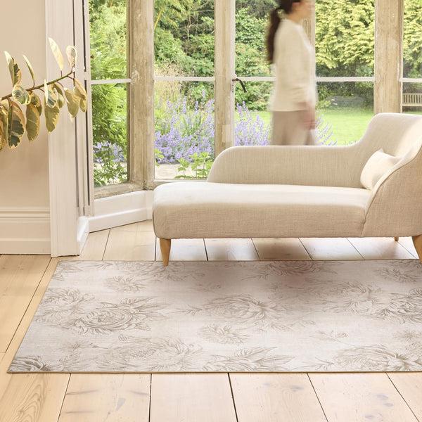 Hug Rug Muted Floral Beige Eco-Washable Rug