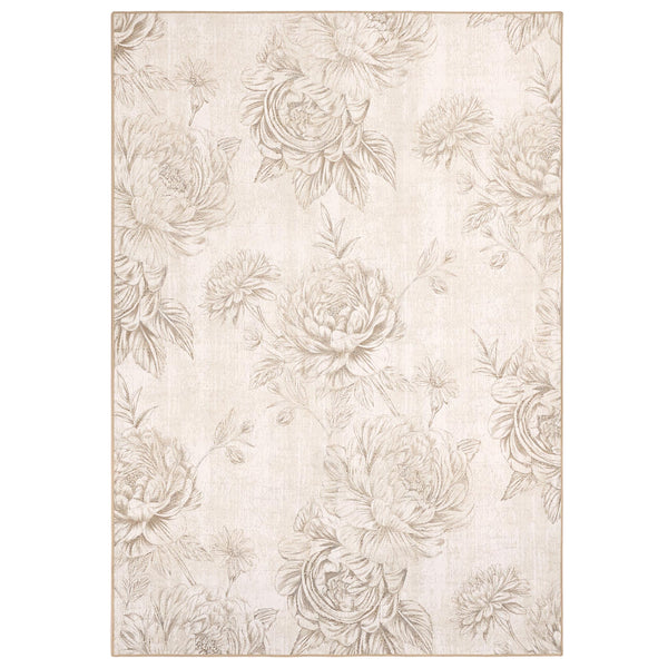 hug rug Muted Floral Beige Eco-Washable Rug