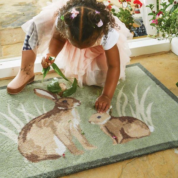 Hug Rug Rabbit 1 Green Washable Doormat
