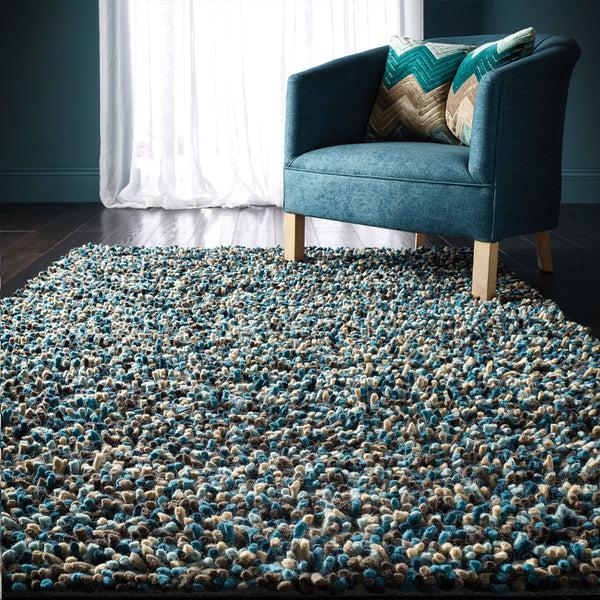 Hug Rug Rocks Shaggy Wool Rug Blue