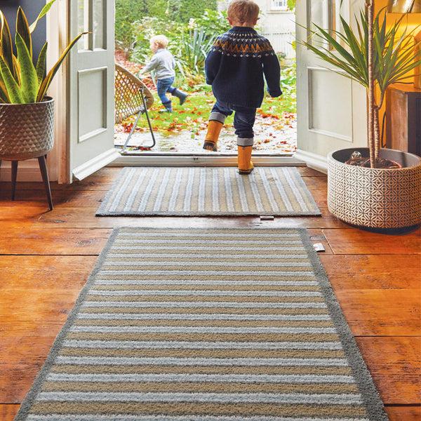 Hug Rug Stripe 83 Beige/Blue Washable Doormat