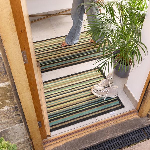Hug Rug Stripe 84 Blue/Green Washable Doormat