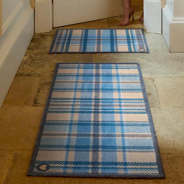 Hug Rug Tartan Blue Washable Doormat