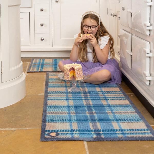 Hug Rug Tartan Blue Washable Doormat