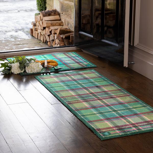 Hug Rug Tartan Green Washable Doormat