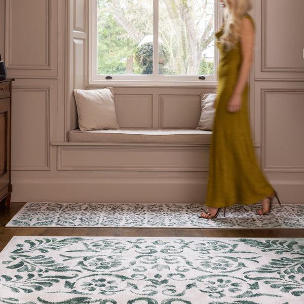 Hug Rug Vintage Scroll Green Eco-Washable Rug