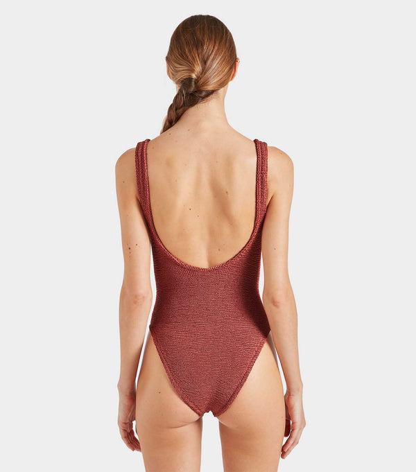 Hunza G Celine Swim With Tonal Hoops Metallic Rosewood
