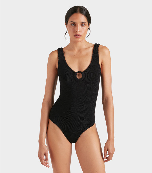 Hunza G Coverage Celine Swim With Tonal Hoops Black