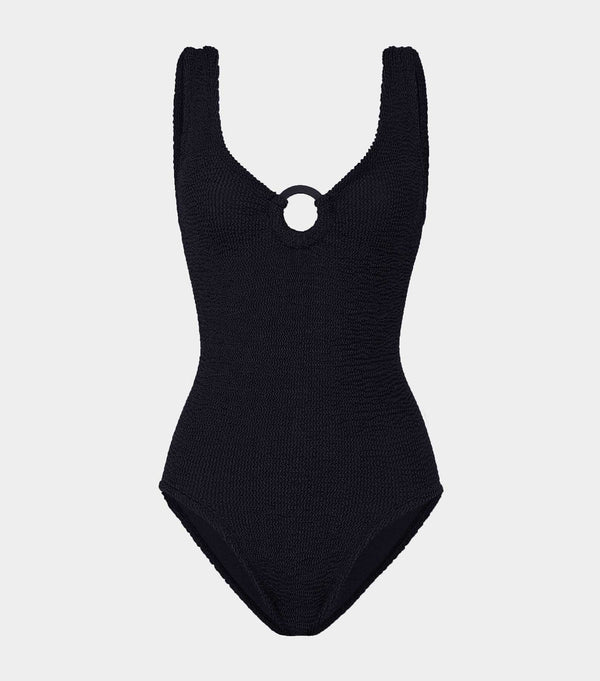 hunza g Coverage Celine Swim With Tonal Hoops Black