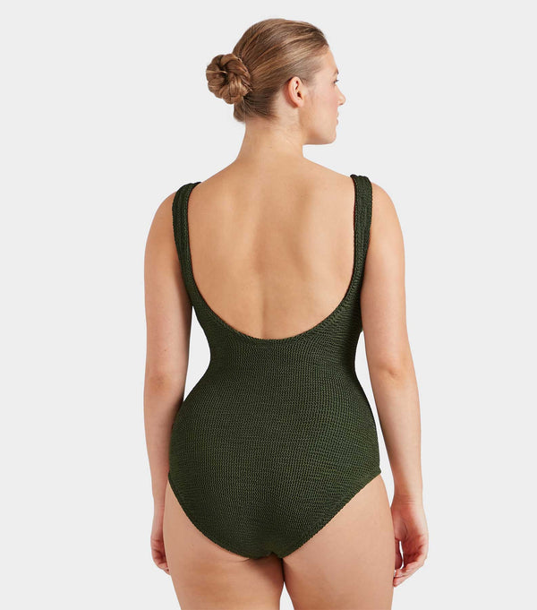 Hunza G Coverage Celine Swim With Tonal Hoops Metallic Khaki