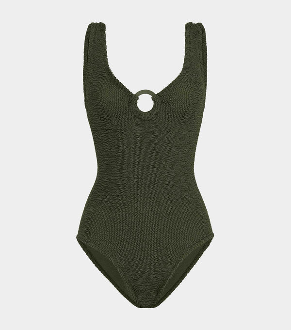 hunza g Coverage Celine Swim With Tonal Hoops Metallic Khaki