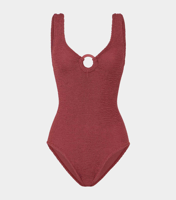 hunza g Coverage Celine Swim With Tonal Hoops Metallic Rosewood