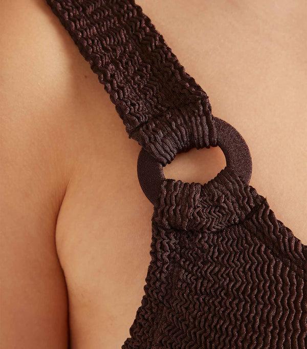 Hunza G Domino Swim With Tonal Hoops Metallic Chocolate