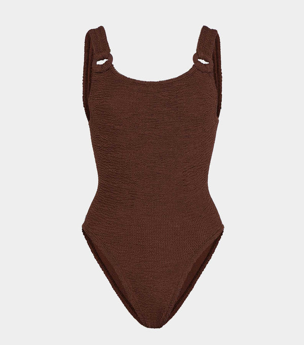 hunza g Domino Swim With Tonal Hoops Metallic Chocolate