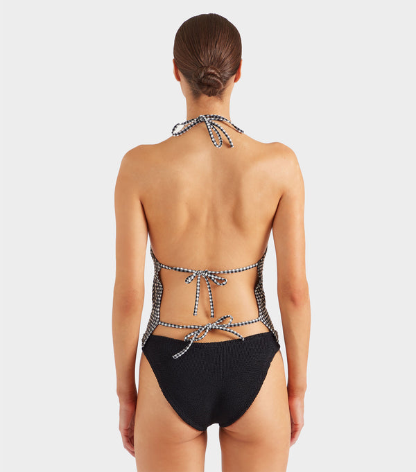 Hunza G Gingham Seersucker Halter Top Black Gingham