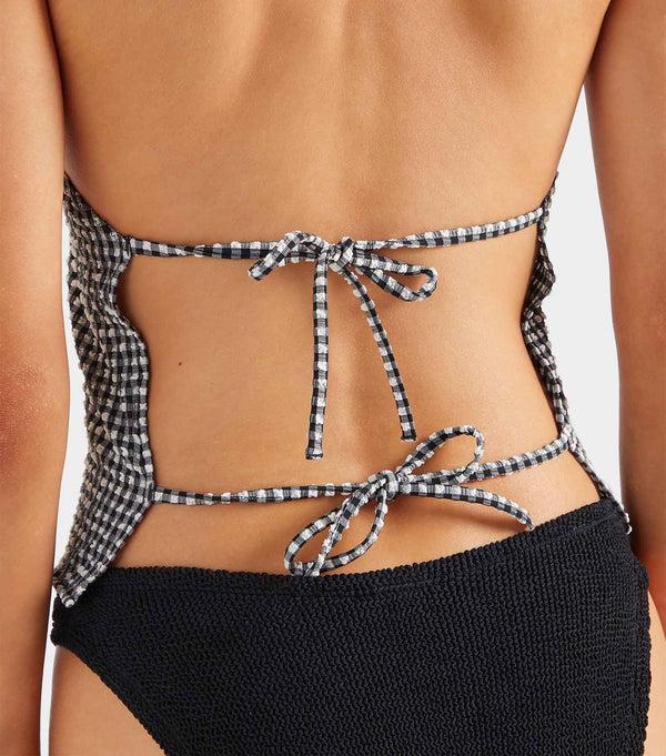Hunza G Gingham Seersucker Halter Top Black Gingham