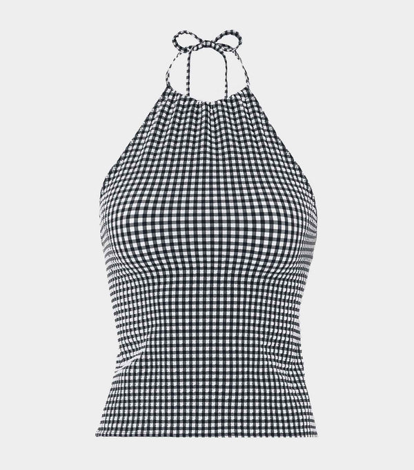 hunza g Gingham Seersucker Halter Top Black Gingham