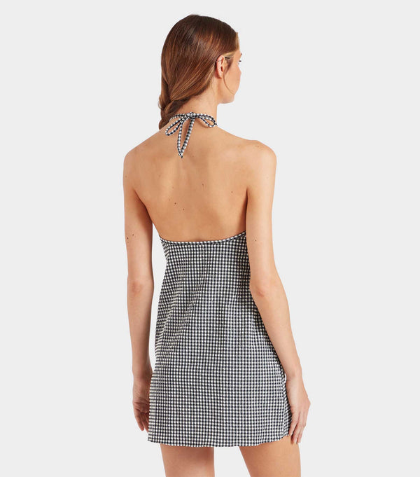 Hunza G Gingham Seersucker Mini Dress Black Gingham