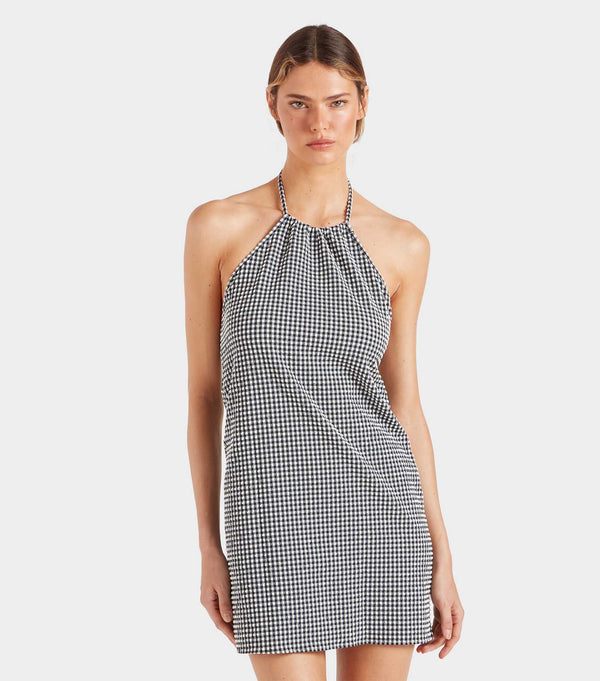 Hunza G Gingham Seersucker Mini Dress Black Gingham